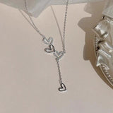 925 Silver Heart Necklace Diamond Tassel Pendant Women's Clavicle Chain