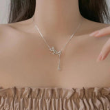 925 Silver Heart Necklace Diamond Tassel Pendant Women's Clavicle Chain