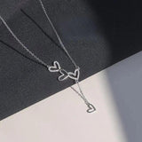 925 Silver Heart Necklace Diamond Tassel Pendant Women's Clavicle Chain