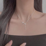 925 Silver Heart Necklace Diamond Tassel Pendant Women's Clavicle Chain