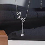 925 Silver Heart Necklace Diamond Tassel Pendant Women's Clavicle Chain