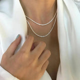 Italian Sterling Silver Clavicle Chain Choker Necklace