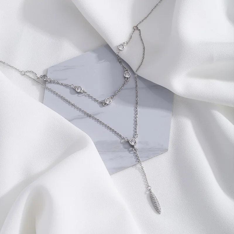 925 Silver Double Layer Necklace Geometric Choker