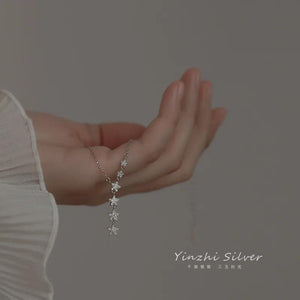 Star Necklace Tassel Pendant 925 Silver Clavicle Chain Fine Jewelry