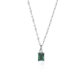 925 Silver Green Square Zirconia Necklace Pendant Delicate Collarbone Chain