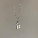 925 Silver Zircon Lock Necklace for Women Delicate Choker Jewelry