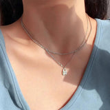 925 Silver Zircon Lock Necklace for Women Delicate Choker Jewelry