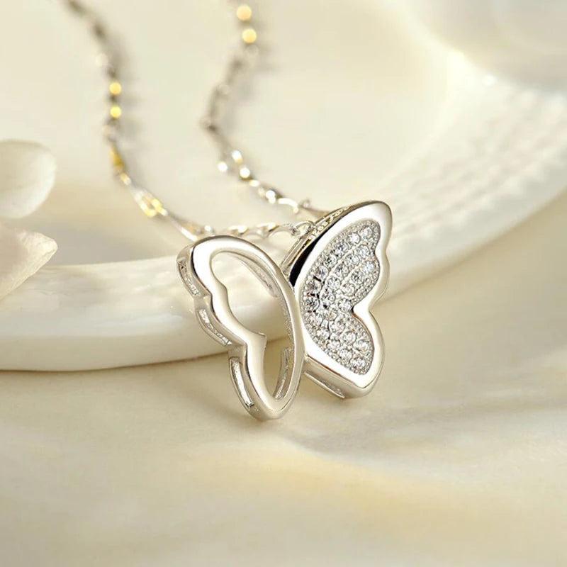 925 Silver Butterfly Pendant Necklace with Zircon
