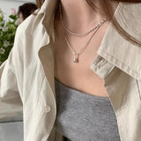 925 Silver Water Drop Necklace Double Layer Bead Jewelry Gift
