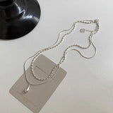 925 Silver Water Drop Necklace Double Layer Bead Jewelry Gift