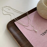 925 Silver Water Drop Necklace Double Layer Bead Jewelry Gift