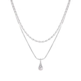 925 Silver Water Drop Necklace Double Layer Bead Jewelry Gift
