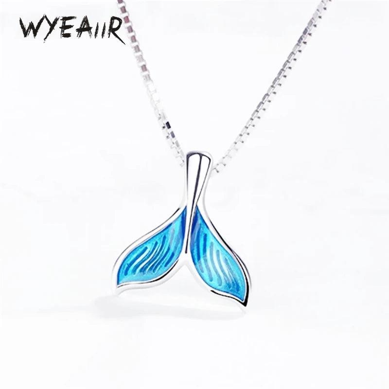 925 Silver Mermaid Fishtail Drop Necklace Glaze INS Fine Jewelry