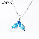 925 Silver Mermaid Fishtail Drop Necklace Glaze INS Fine Jewelry
