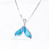 925 Silver Mermaid Fishtail Drop Necklace Glaze INS Fine Jewelry