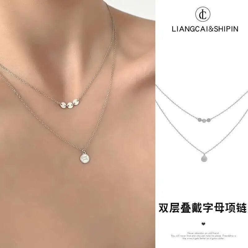925 Silver Double Circle Letter Necklace Women Fine Jewelry
