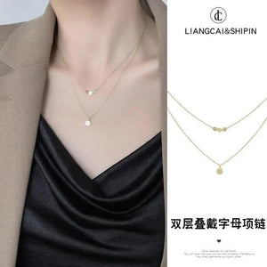 925 Silver Double Circle Letter Necklace Women Fine Jewelry
