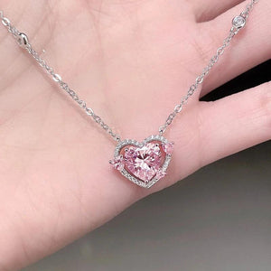 925 Silver Zircon Sweet Heart Pendant Necklace Gift for Women