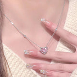925 Silver Zircon Sweet Heart Pendant Necklace Gift for Women