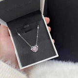 925 Silver Zircon Sweet Heart Pendant Necklace Gift for Women