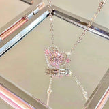 925 Silver Zircon Sweet Heart Pendant Necklace Gift for Women