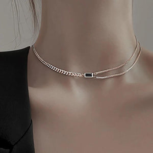 925 Silver Zircon Necklace Women Party Jewelry Double-layered Clavicle Chain