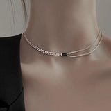 925 Silver Zircon Necklace Women Party Jewelry Double-layered Clavicle Chain