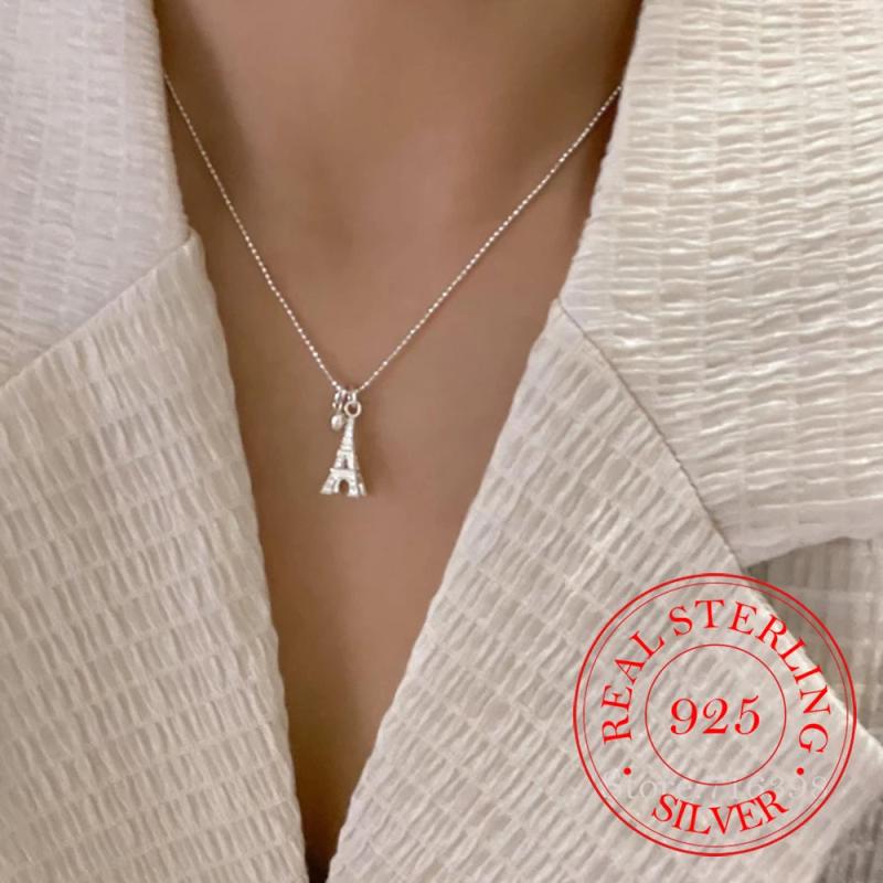 925 Silver Tassel Eiffel Tower Pendant Necklace