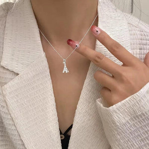 925 Silver Tassel Eiffel Tower Pendant Necklace