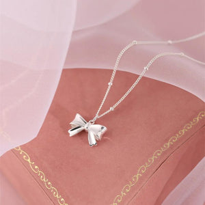 S925 Silver Bow Necklace Women Pendant Clavicle Chain Jewelry