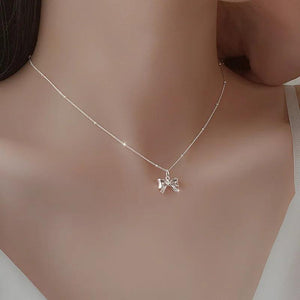 S925 Silver Bow Necklace Women Pendant Clavicle Chain Jewelry