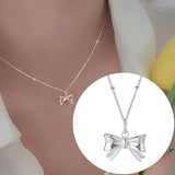 S925 Silver Bow Necklace Women Pendant Clavicle Chain Jewelry