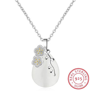 925 Silver Love Angle Tear Moonlight Opal Cherry Flower Pendant Necklace
