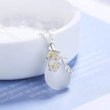 925 Silver Love Angle Tear Moonlight Opal Cherry Flower Pendant Necklace