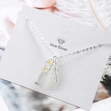 925 Silver Love Angle Tear Moonlight Opal Cherry Flower Pendant Necklace