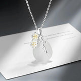 925 Silver Love Angle Tear Moonlight Opal Cherry Flower Pendant Necklace