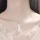 925 Silver Love Angle Tear Moonlight Opal Cherry Flower Pendant Necklace