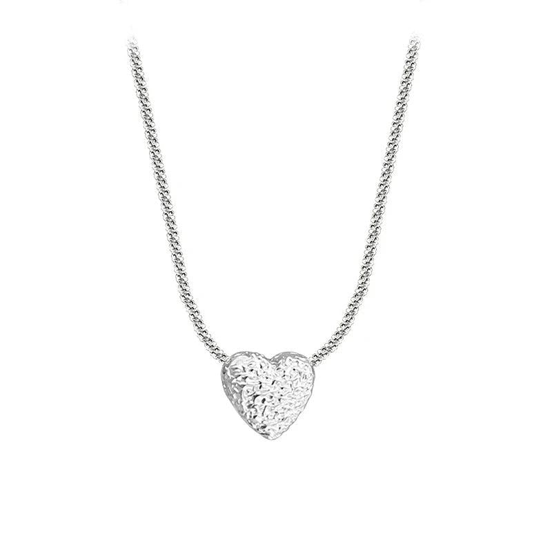 Sterling Silver Hammer Pattern Heart Choker Love Necklace Pendant