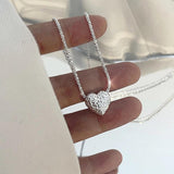 Sterling Silver Hammer Pattern Heart Choker Love Necklace Pendant