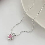 BF CLUB Sterling Silver Pink Heart Necklace for Women