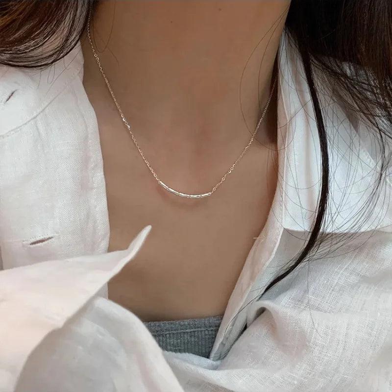 925 Silver Bamboo Joint Necklace Women Girl Gift Retro Jewelry