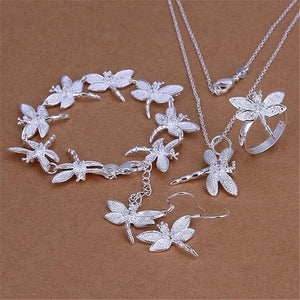 925 Silver Dragonfly Necklace Earrings Set