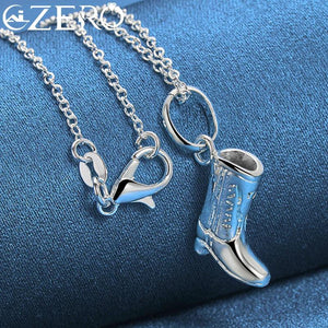 ALIZERO 925 Silver Cowboy Shoes Boots Pendant Necklace For Wedding