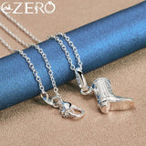 ALIZERO 925 Silver Cowboy Shoes Boots Pendant Necklace For Wedding