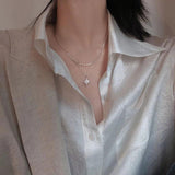 925 Silver Double Beads Chain Star Moon CZ Choker Necklace