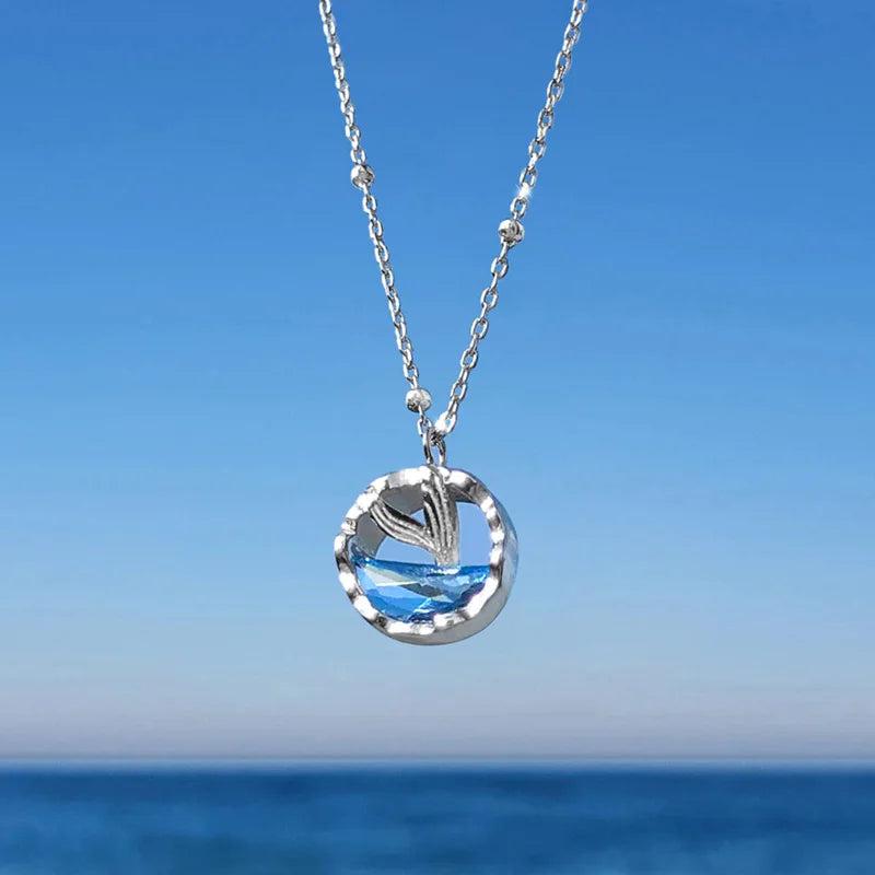 925 Silver Mermaid Tail Pendant Necklace Zircon Jewelry