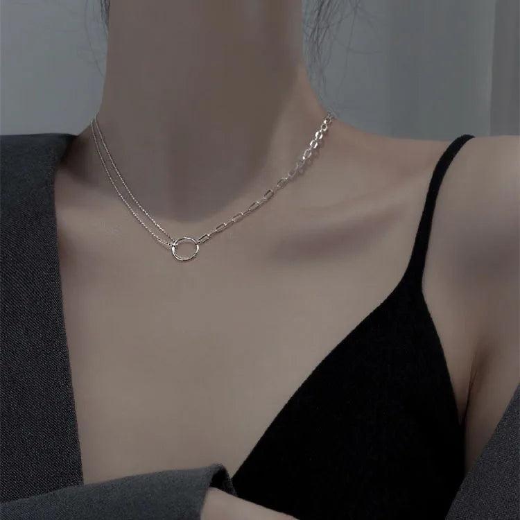 925 Silver Ring Necklace & Fashionable Bead Collar Chain Women's Jewelry