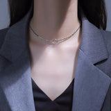 925 Silver Ring Necklace & Fashionable Bead Collar Chain Women's Jewelry