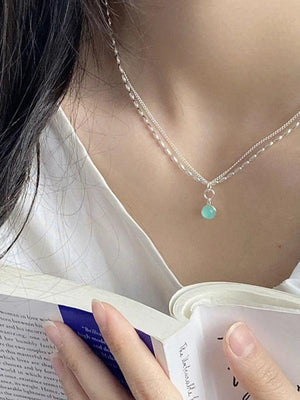 925 Silver Green Crystal Double Layer Necklace for Women