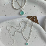 925 Silver Green Crystal Double Layer Necklace for Women